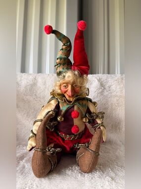 Vintage Christmas Jester Doll Harlequin Clown Handmade Holiday Collectible